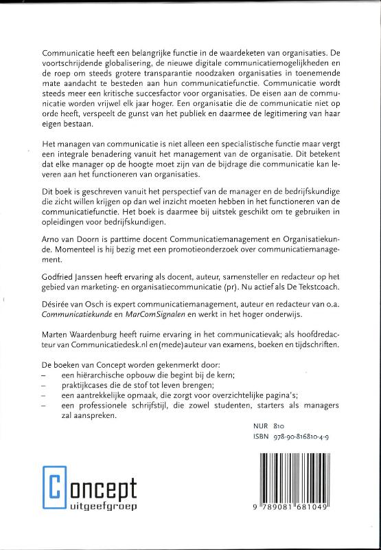 Achterkant van Bedrijfscommunicatie voor de manager