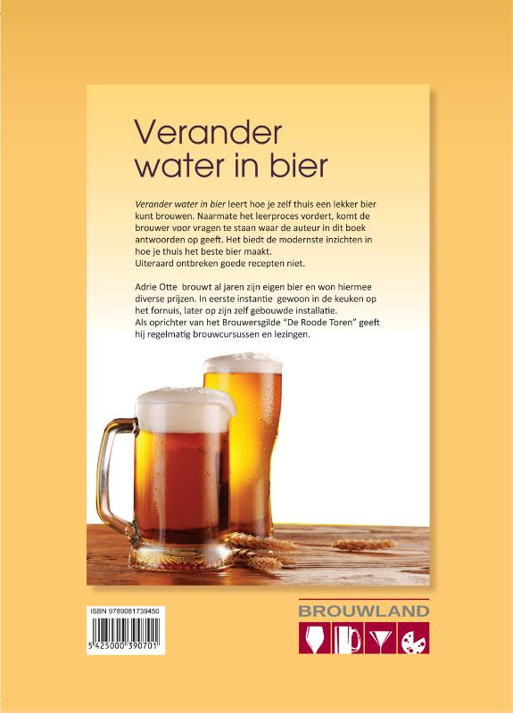 Achterkant van H2O Verander water in bier