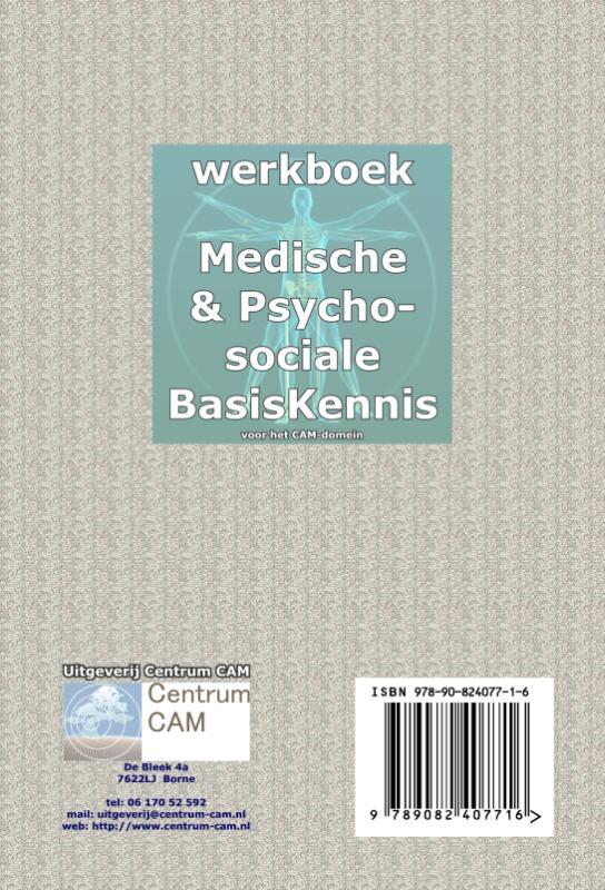 Achterkant van Werkboek bij medische basisKennis & psychosociale basiskennis voor het CAM domein