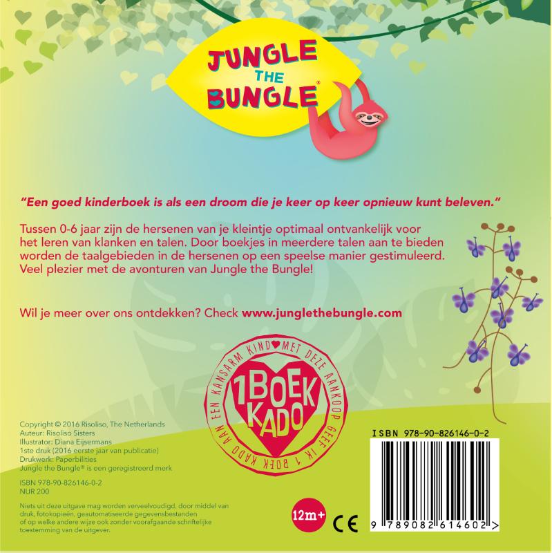 Achterkant van Jungle the Bungle eetfeest, dinnerparty, cena de fiesta
