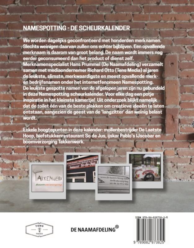 Achterkant van Namespotting scheurkalender 2019