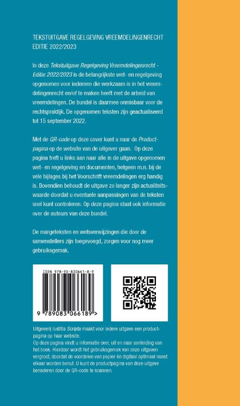 Achterkant van Tekstuitgave regelgeving vreemdelingenrecht