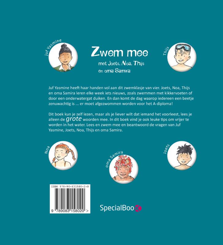 Achterkant van Zwem mee