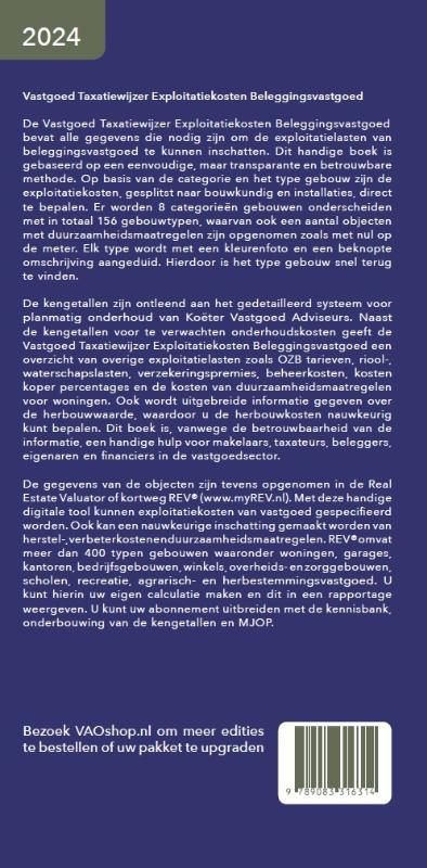 Achterkant van Vastgoed Taxatiewijzer Exploitatiekosten Beleggingsvastgoed 2024