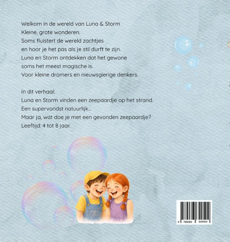 Achterkant van Luna en Storm en het zeepaardje Zilver