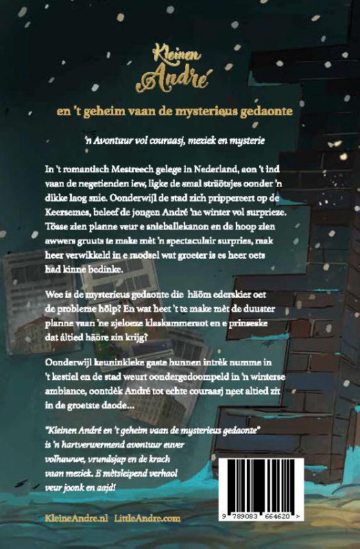 Achterkant van Kleinen André en ’t geheim vaan de mysterieus gedaonte