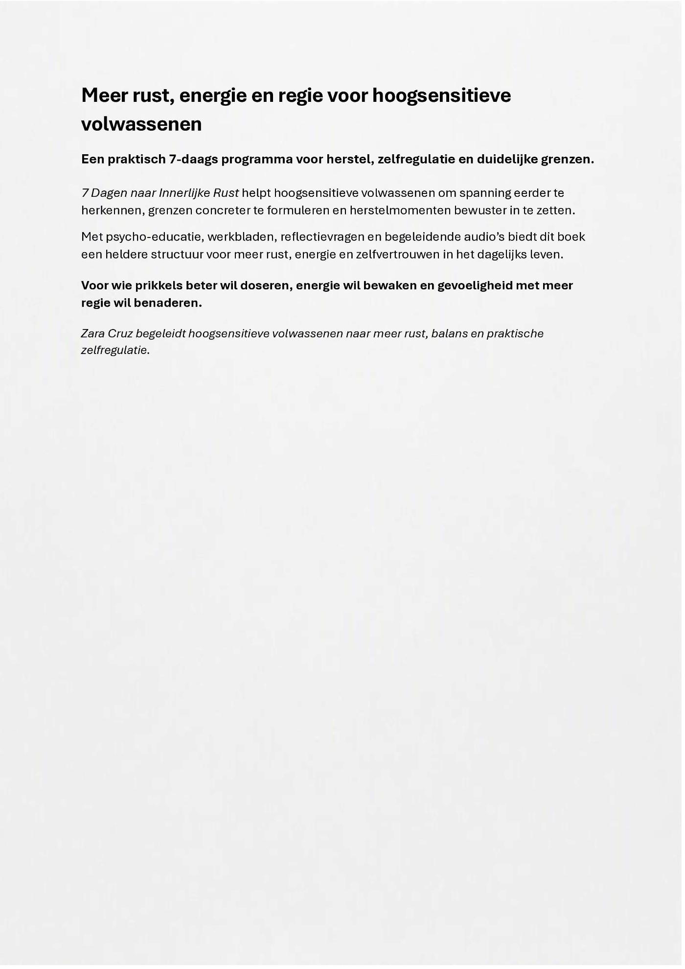Achterkant van 7 Dagen naar innerlijke rust