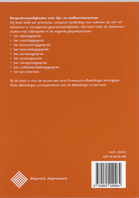 Achterkant van Gespreksvaardigheden voor lijn -en staffunctionarissen