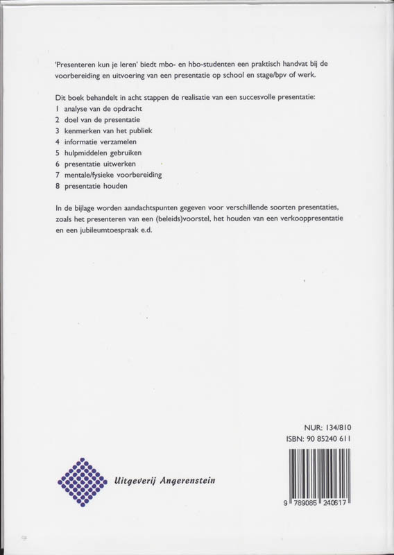 Achterkant van Presenteren kun je leren