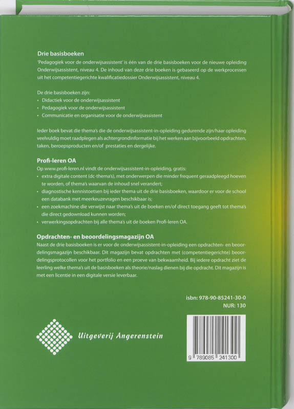 Achterkant van Pedagogiek voor de Onderwijsassistent