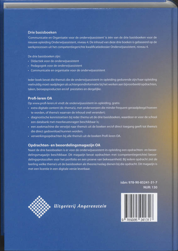 Achterkant van Communicatie en organisatie voor de onderwijsassistent