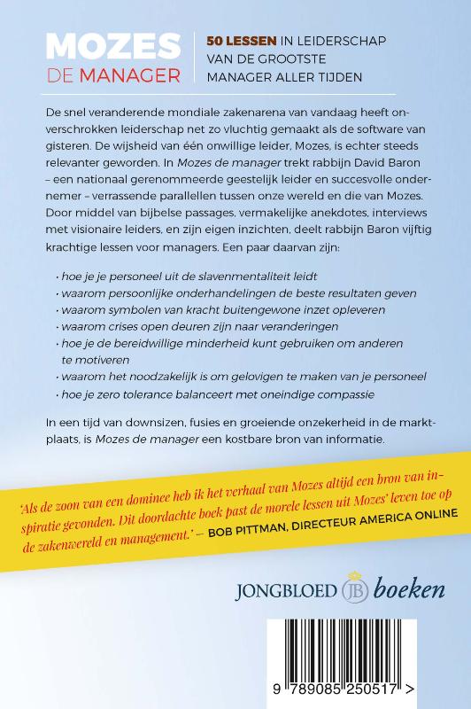 Achterkant van Mozes de manager