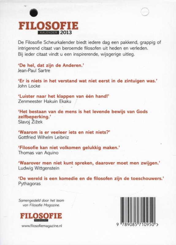 Achterkant van Kalender 2013