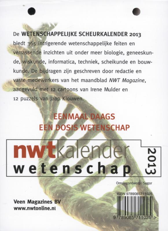 Achterkant van NWT kalender wetenschap