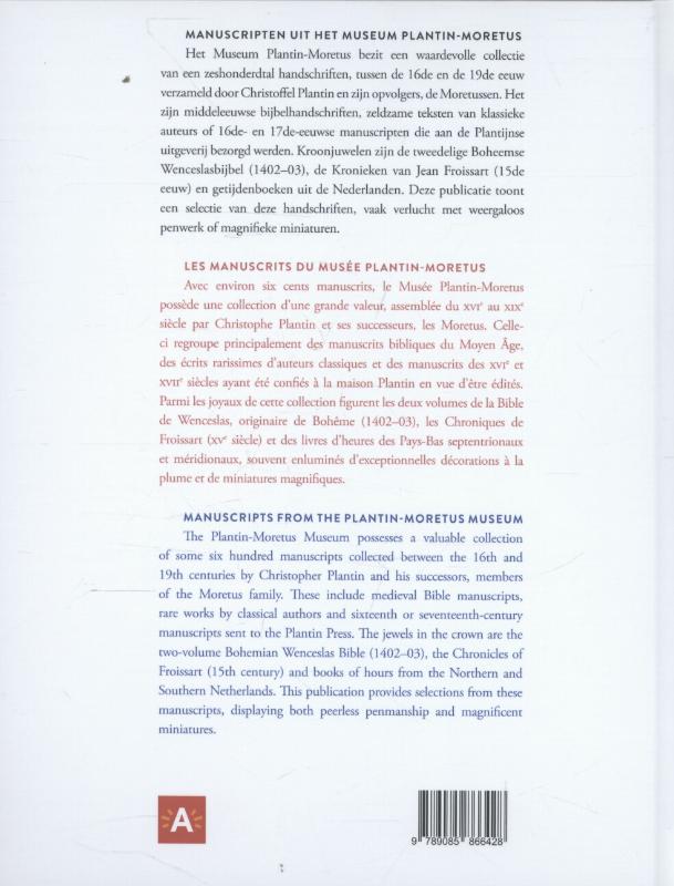 Achterkant van Manuscripten uit het museum plantin moretus Les manuscrits dus musee plantin moretus Manuscripts from the plantin moretus museum