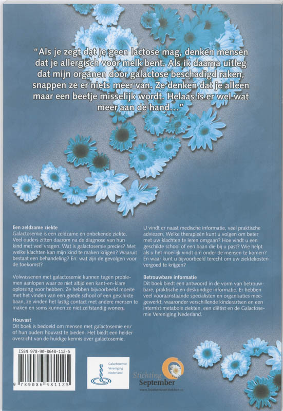 Achterkant van Zorgboek Galactosemie