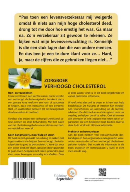 Achterkant van Zorgboek verhoogd cholesterol