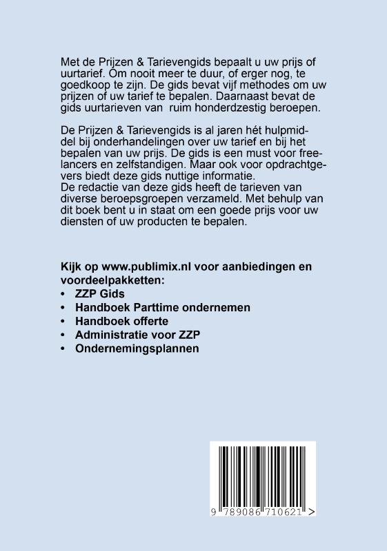 Achterkant van Prijzen & Tarievengids 2019