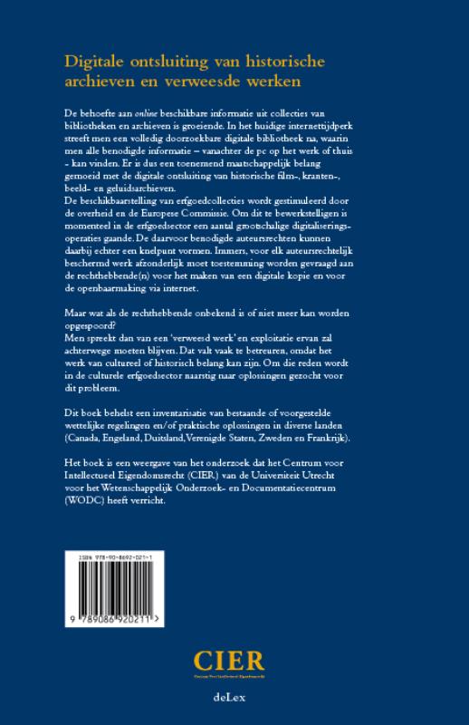Achterkant van Digitale ontsluiting van historische archieven en verweesde werken