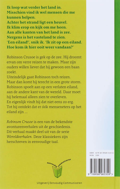 Achterkant van Robinson Crusoe