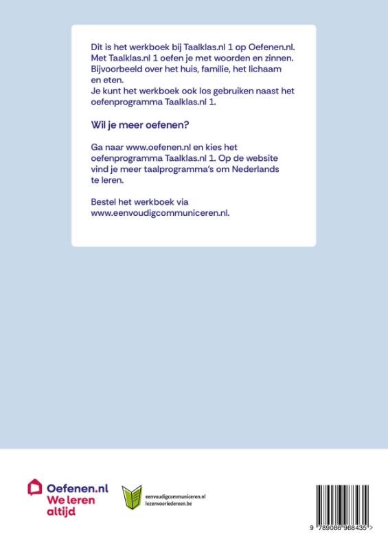 Achterkant van Werkboek Taalklas.nl 1
