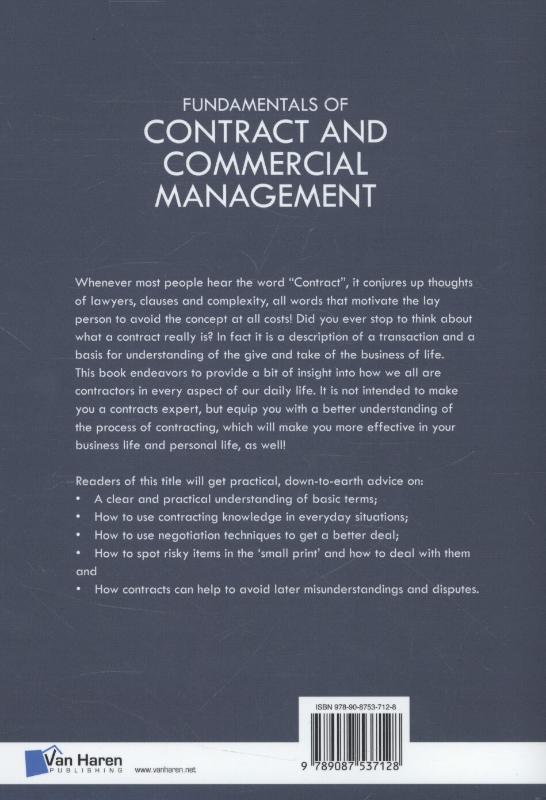 Achterkant van Fundamentals of contract and commercial management