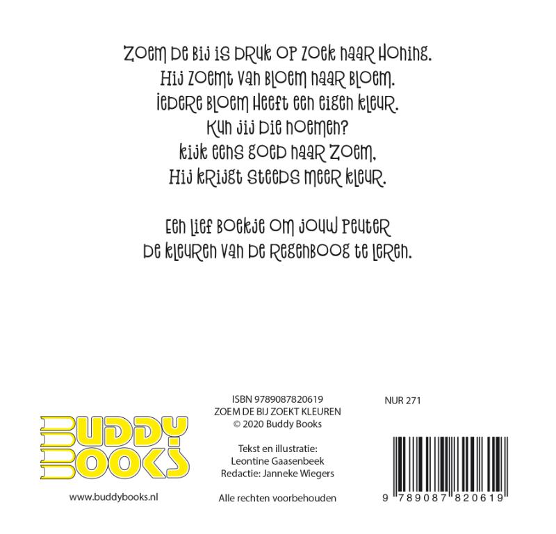 Achterkant van Zoem de bij zoekt kleuren