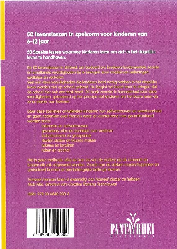 Achterkant van 50 Levenslessen in spelvorm voor kinderen van 6 - 12 jaar