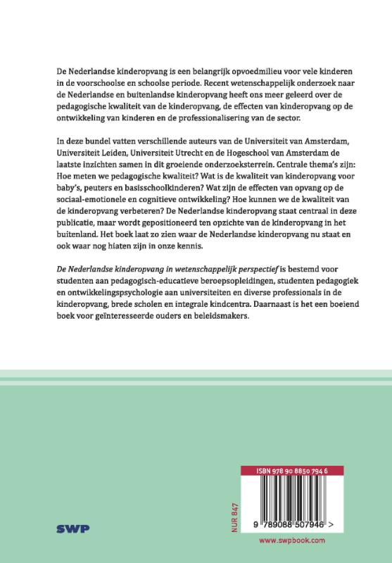 Achterkant van De Nederlandse kinderopvang in wetenschappelijk perspectief