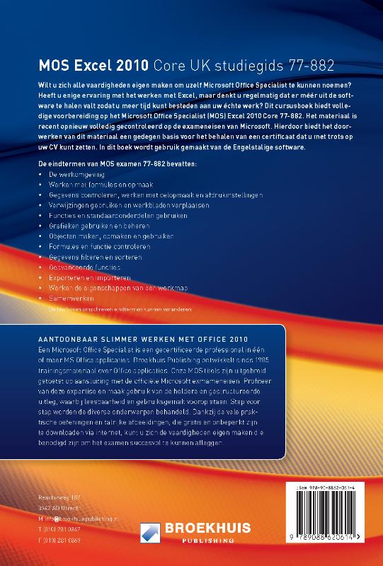 Achterkant van MOS Excel 2011 core UK studiegids [77-882]