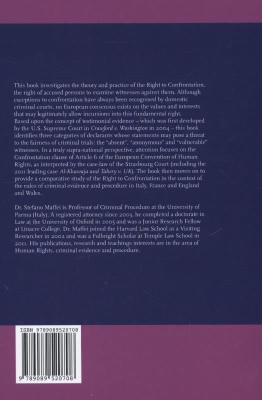 Achterkant van The right to confrontation in Europe