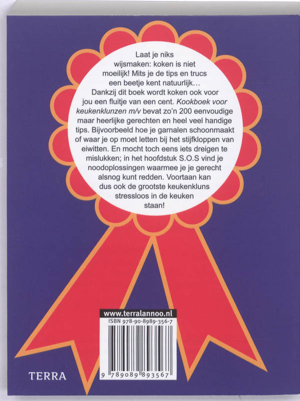 Achterkant van Kookboek voor keukenklunzen m/v