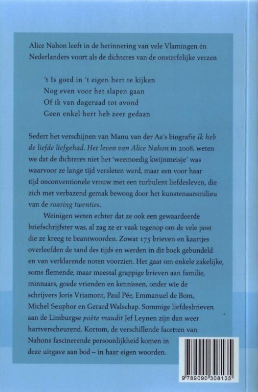 Achterkant van Brieven van Alice Nahon