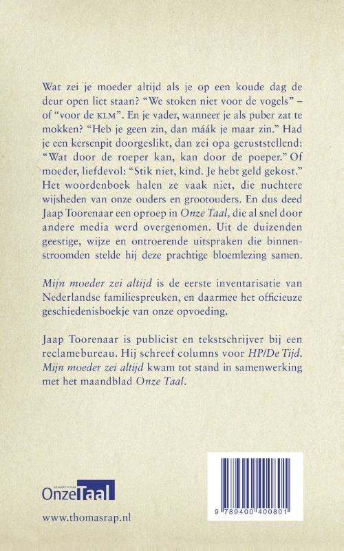 Achterkant van Mijn moeder zei altijd