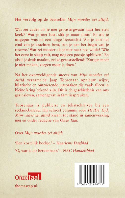 Achterkant van Mijn vader zei altijd