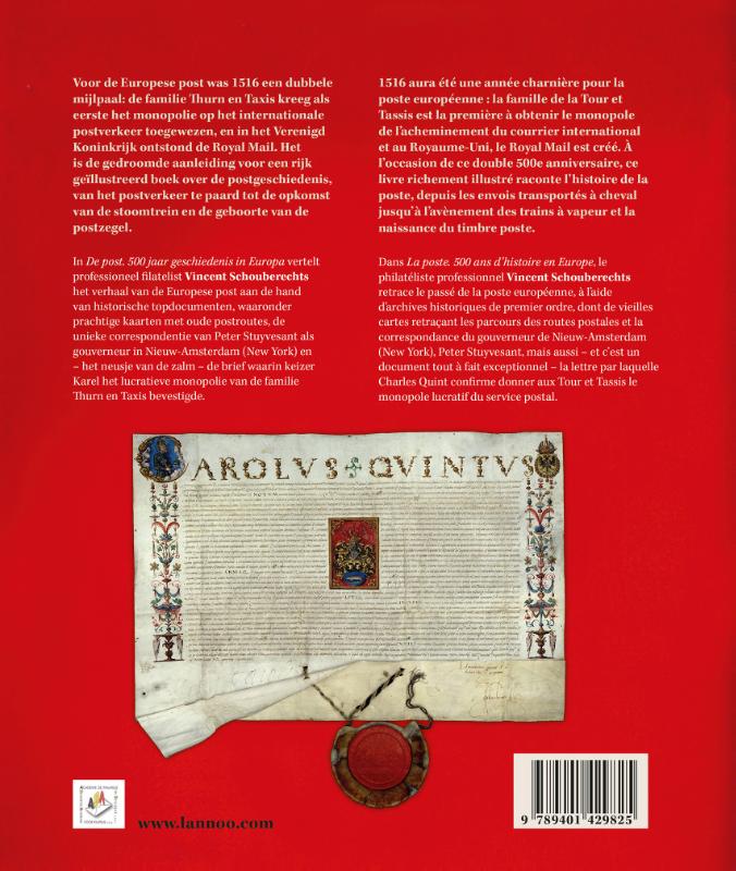 Achterkant van De Post: 500 jaar geschiedenis in Europa ; La Poste: 500 ans d'histoire en Europe