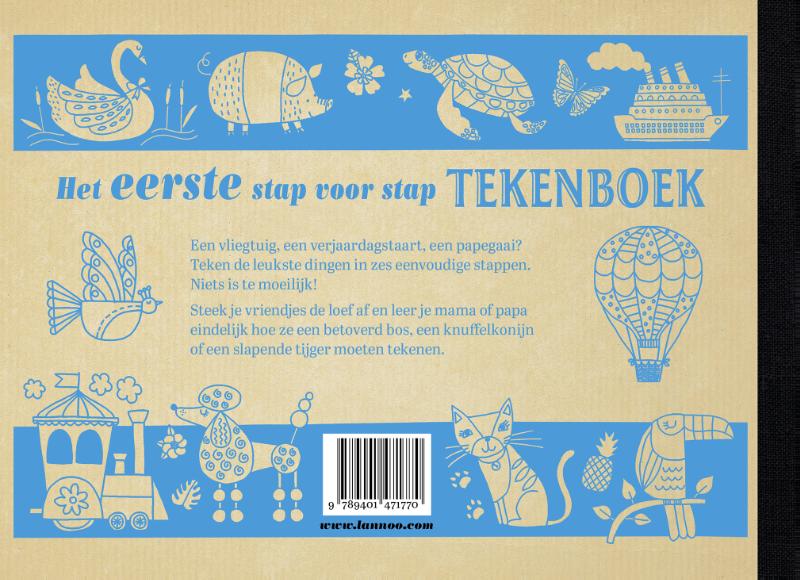 Achterkant van Het eerste stap voor stap tekenboek