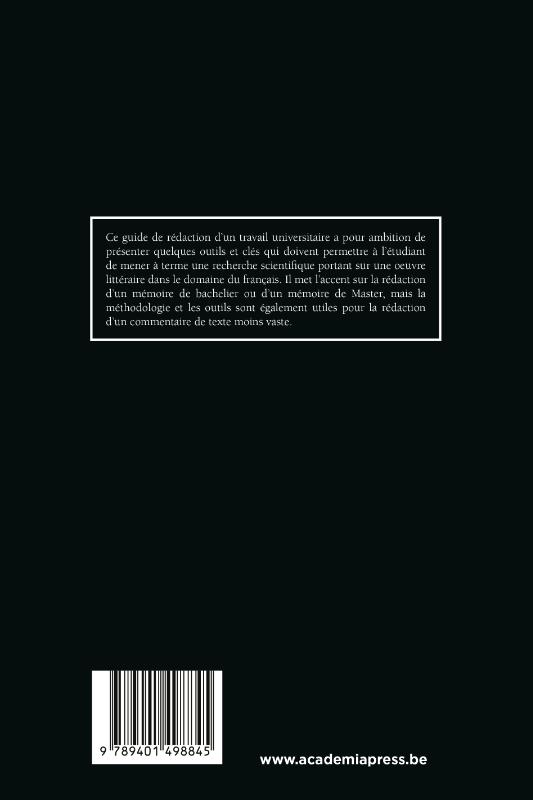 Achterkant van Le travail universitaire en litterature française