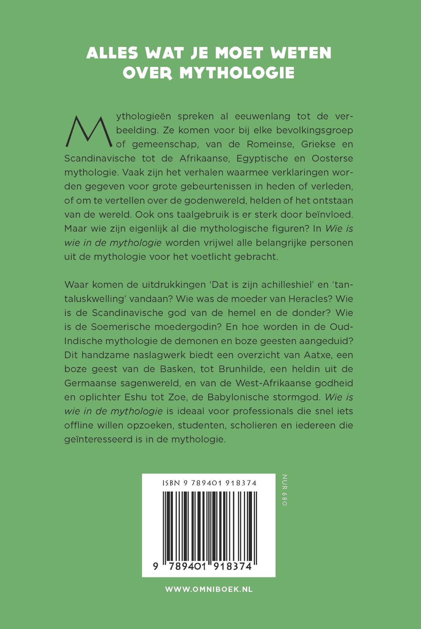 Achterkant van Wie is wie in de mythologie