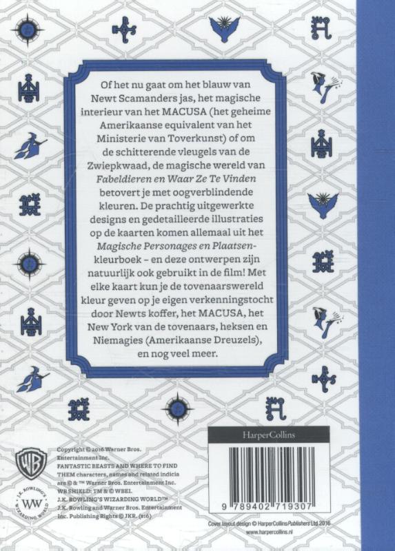 Achterkant van Fantastic beasts and where to find them: 20 kaarten om in te kleuren