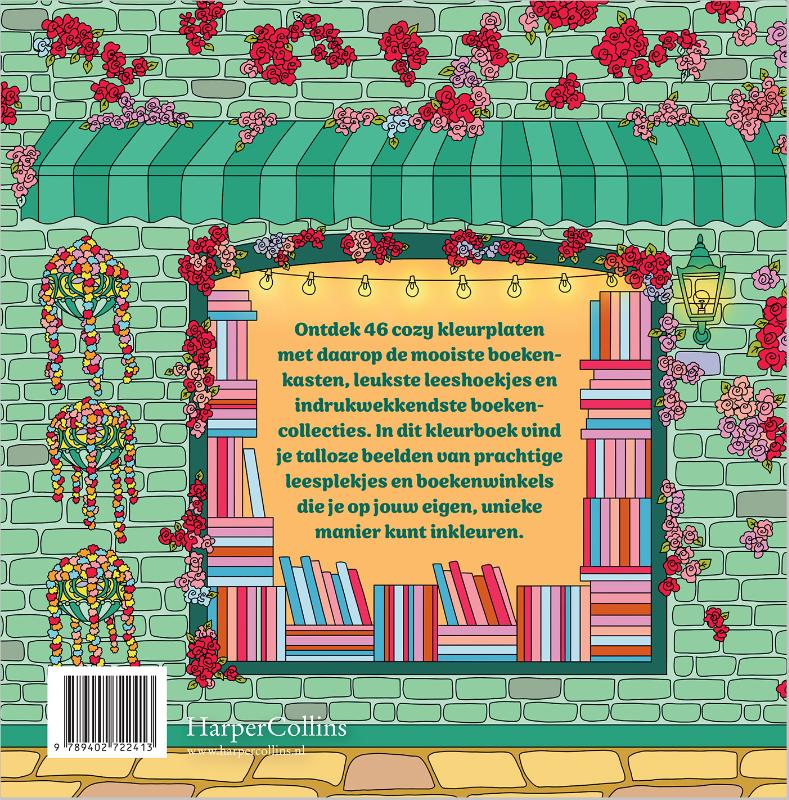 Achterkant van Cozy Bookshops-kleurboek