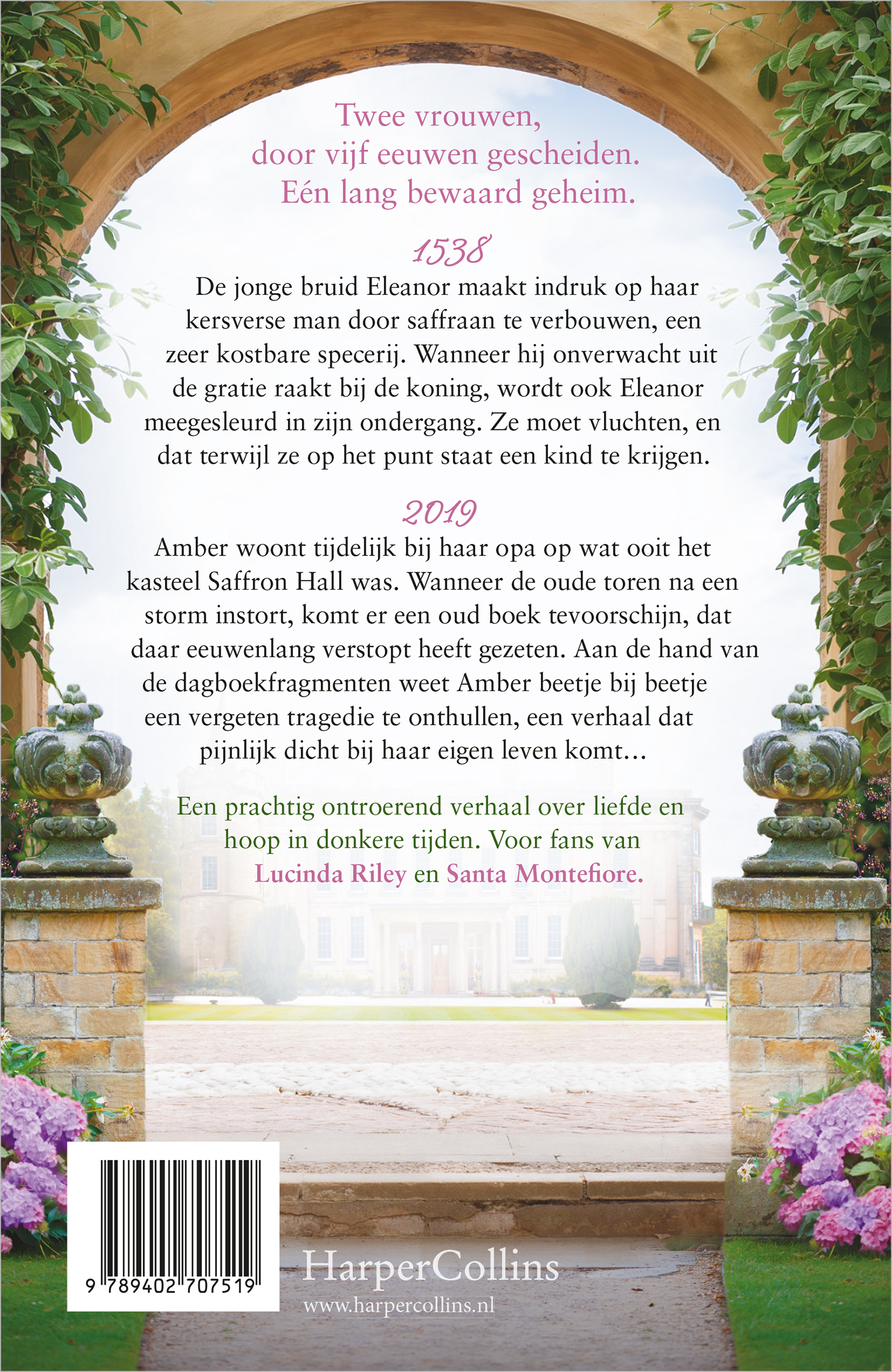 Achterkant van De geheimen van Saffron Hall