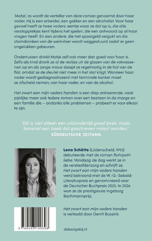 Achterkant van Het zwart aan mijn vaders handen