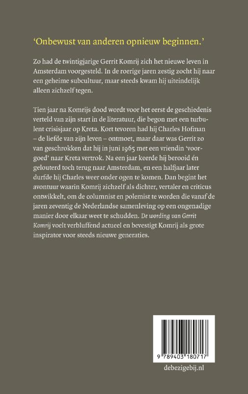 Achterkant van De wording van Gerrit Komrij