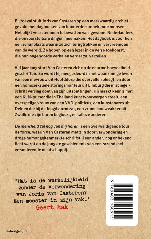 Achterkant van De mensheid zal nog van mij horen