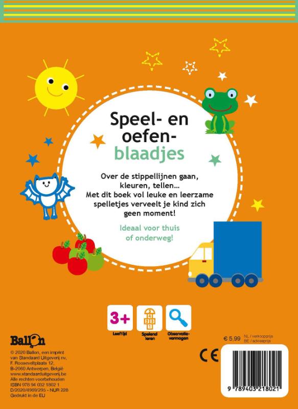 Achterkant van Speel- en oefenblaadjes 3+ (oranje)