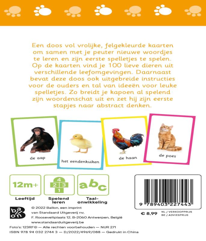 Achterkant van Kijk- en speelkaarten dieren