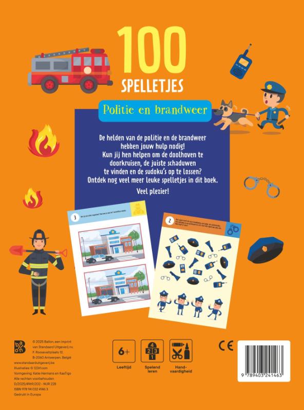 Achterkant van 100 spelletjes: Politie en brandweer 6+