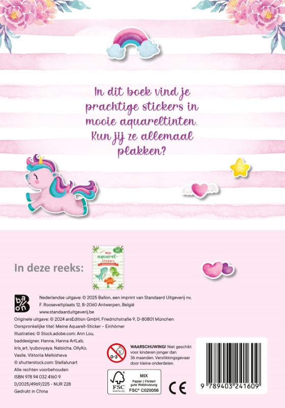 Achterkant van Mijn aquarelstickers eenhoorns