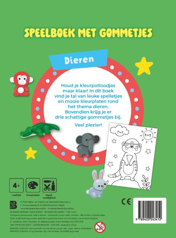 Achterkant van Speelboek met gommetjes: Dieren